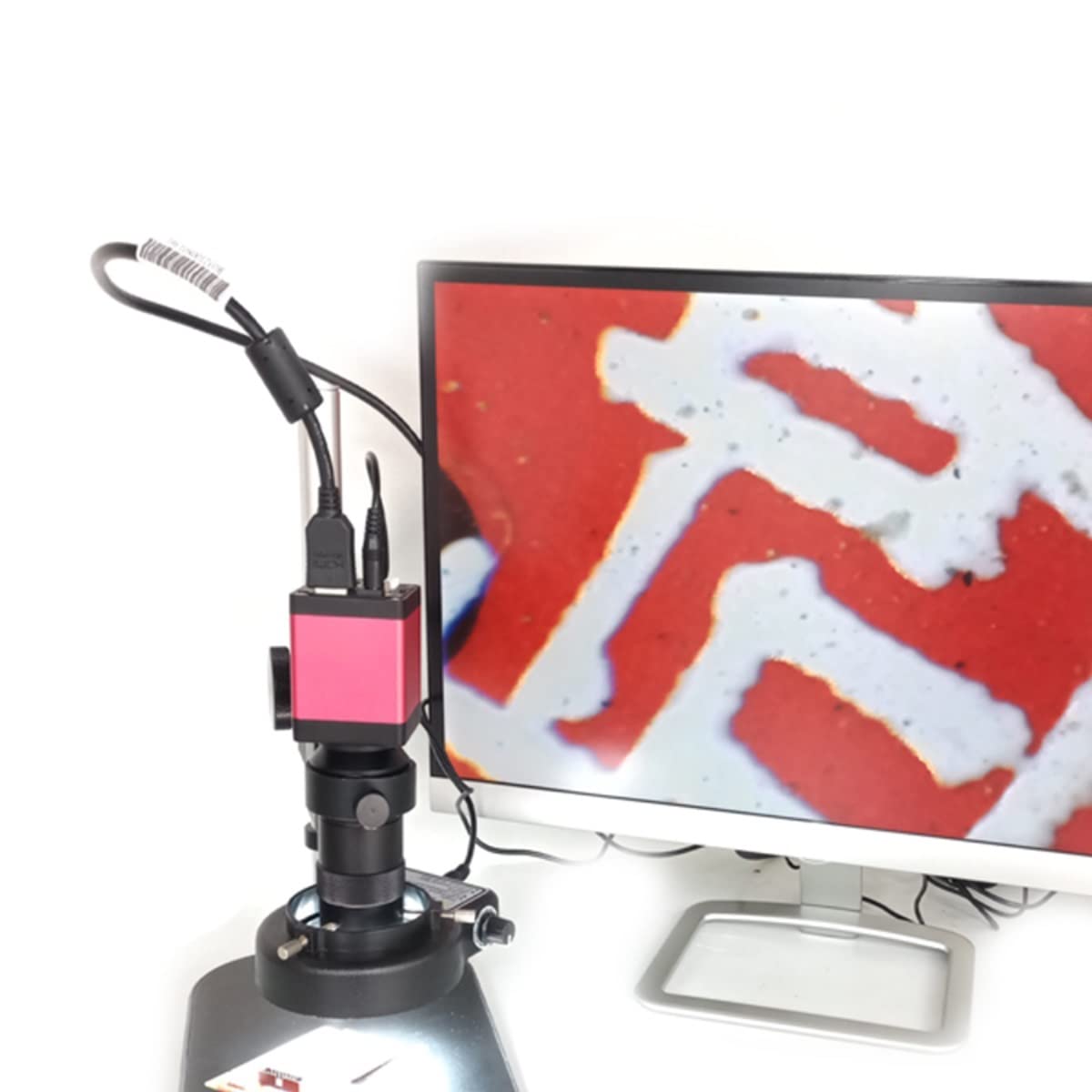 Microscope 8X-130X 20MP Microscope Digital Camera, 56 Led Ring Light(Red)