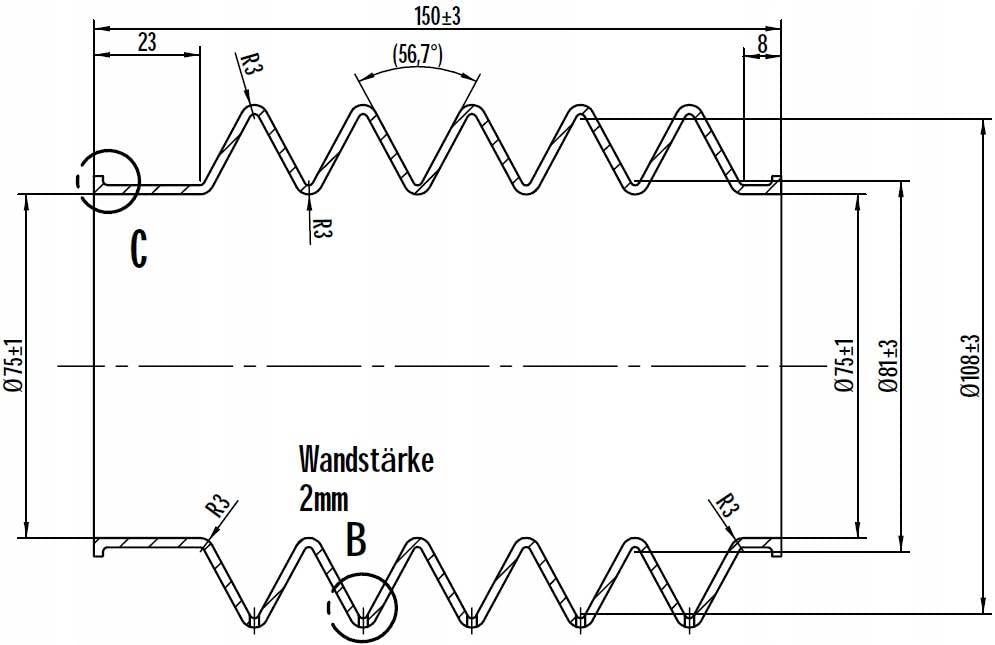 Soffietto Per Dispositivo Di Invasatura 55/55 Mm - Lunghezza 135 Mm, Compatibile Con Knott E Avonride