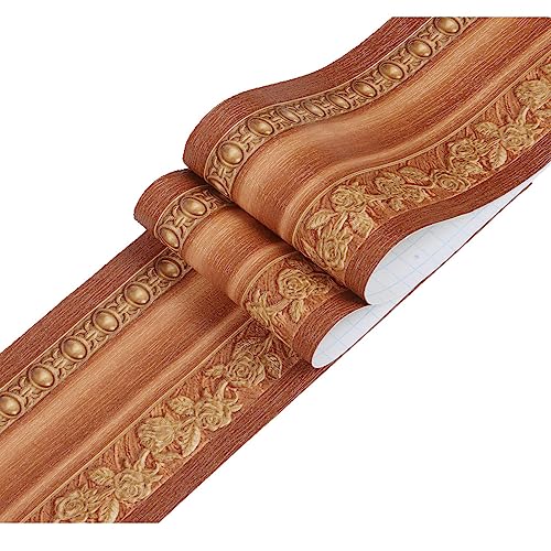 DHHOUSE Bordure de papier peint autocollant 3D marron - Décollez et collez - Bordure murale en relief pour plafond, salle de bain, salon - 10 cm x 5 m (style marron)