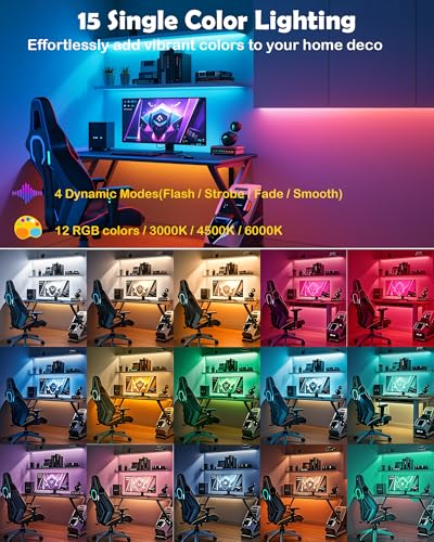 Image of SZOKLED Under Cabinet Lighting Plug in, Hardwired LED Under Cabinet Lights with Timer & Dimmable, 15 RGB Color Changing, 4-Pack