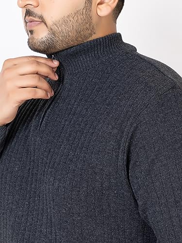 Image of Kvetoo Plus Size Men High Neck Zipper Full Sleeve Woolen Winter Sweater