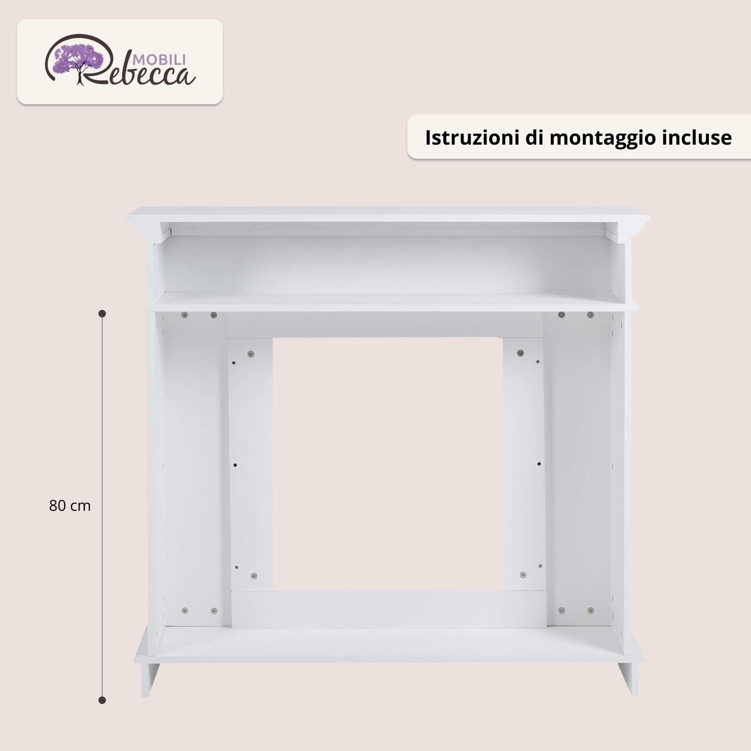 Rebecca Mobili Cornice decorativa caminetto, decorazione camino bianca, di legno, stile tradizionale, per soggiorno - Misure 100 x 109 x 26 cm (HxLxP) - RE4800
