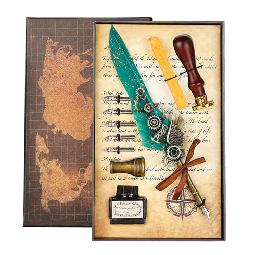 FunBlast Quill Pen and Ink Set - 10 Pcs, Sea Green - Image 2