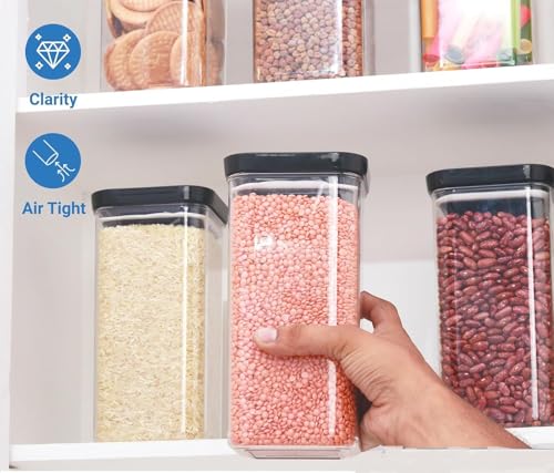 Image of Airtight Kitchen Grocery Square Transparent Unbreakable Plastic Food Storage Container Leakproof Lid Easy Store Wash 1100ml Pack Of 6 Pantry Masala Dry Fruit Organizer