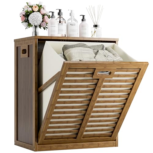 HITNET Badschrank mit Wäschekorb, Wäscheschrank, Bambus...