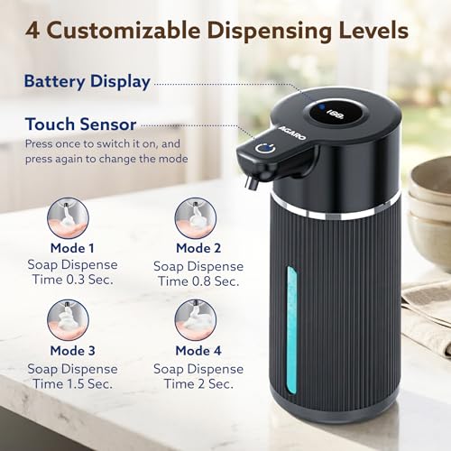 Image of AGARO Elite Automatic Soap Dispenser, 420ml Touchless Foaming Hand Wash Dispenser, Digital Display, Wall Mount, Rechargeable 1200mAh Battery, IPX5 Water Resistant, for Bathroom, Kitchen & Office