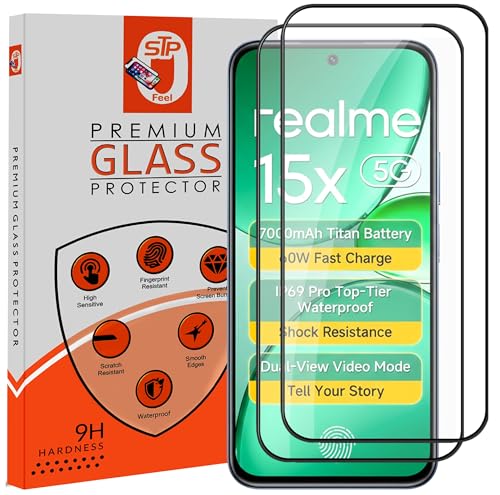 Image of STP FEEL Premium HD+ Tempered Glass Screen Protector Guard Compatible For Realme 15X 5G (6.81 Inch, Pack of 2) | Edge to Edge Coverage With Easy to installation kit for Smartphone