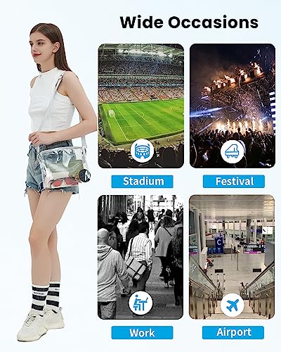 FAIME Clear Stadium Bag For Women - See Through Crossbody Purse, Compliant For Concerts & Games, With Guitar Strap