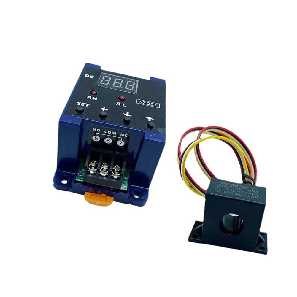 SZD07 DC Digital Ammeter 0-50 A con salida de relé, protección contra sobrecarga, alarma de límite superior e inferior ajustable, sensor Hall medidor de corriente para monitoreo de circuito