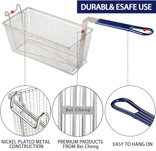 image for Bei Cheng 2PCS Deep Fryer Basket With Non-Slip Handle Heavy Duty Nicke
