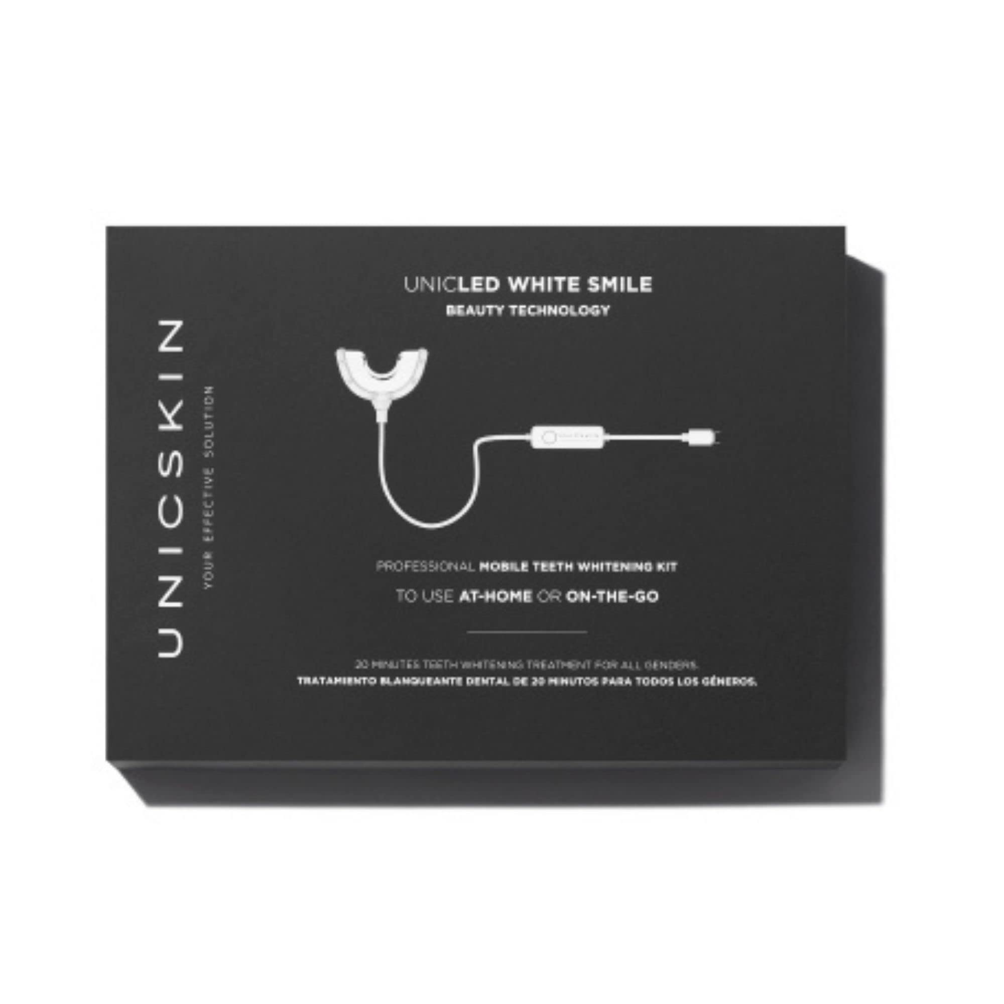 UNICSKIN - Teeth Whitening Kit - Unicled White Smile - Inklusive 2 Gelspritzen - Verbessert die Zahnfarbe um 5 bis 8 Nuancen - Ideal für Zuhause und Unterwegs