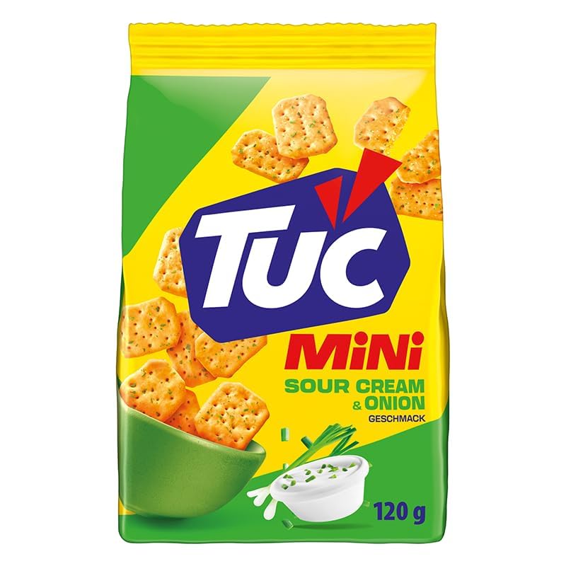 TUC Mini Sour Cream & Onion – Feiner Snack-Cracker im Mini-Format mit Sauerrahm-Zwiebel Geschmack – 14 x 120g