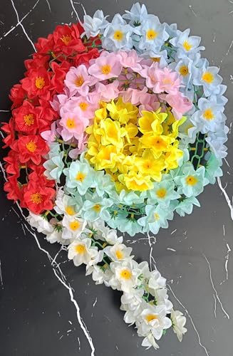 Image of VRB Dec 1 Pcs Artificial Flowers Vine Blossom /Roses Garland Fake (6 Ft) Flowers Fabric Roses /Blossom Garland For Wedding Decor Diwali /Ganpati /Garden Wall Valentine (Multi Cherry Blossom), 12 Cm