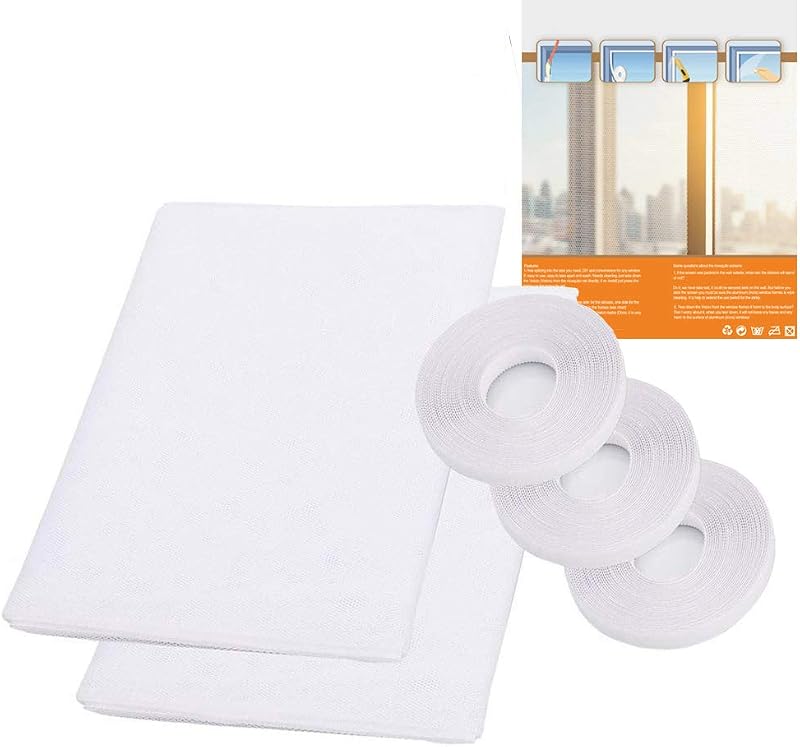 2 Pack Mosquito Net for Windows, PHOGARY [Upgrade] Fly Window Screen Mesh Insect Netting 1.5m x 2m Bug Bee Mosquito Protector with 3 Rolls Self-Adhesive Tapes [10mm Wide] White