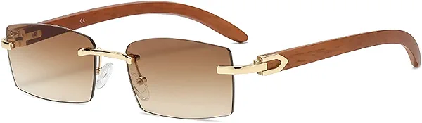 Heptagram Rectangle Fashion Rimless Sunglasses for Women Men Gangster 90s Frameless Shades Retro Vintage Trendy Eyewear