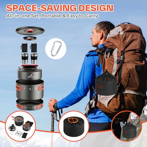 Sportneer Camping Cookware Set, 18Pcs Non-Stick Lightweight Pots, Pan, Kettle with Stainless Steel Cups, Plates, Forks, Knives & Spoons for Camping, Backpacking, Hiking, Outdoor Cooking & Picnic - Image 4
