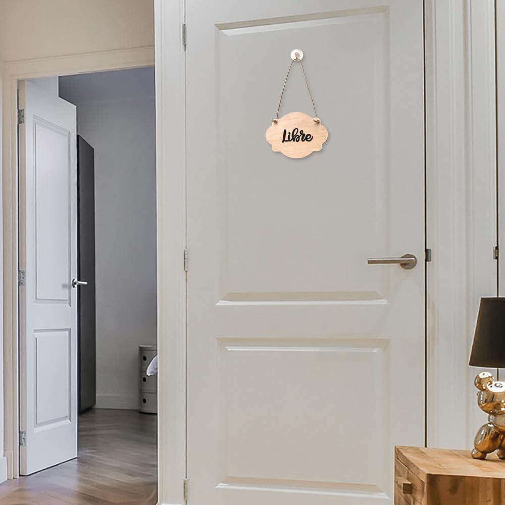 Plaque De Porte En Bois Ouvert/Fermé Avec Ventouse Et Cordelette - Pancarte Toilettes Et Salle De Bain