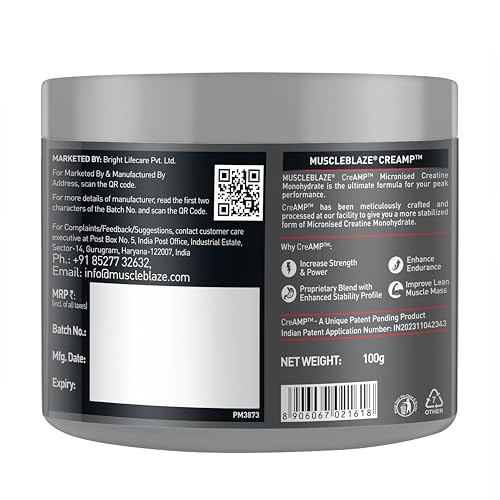 MuscleBlaze Creatine Monohydrate CreAMP™ Powder (Unflavoured, 32 Servings, 100g / 0.22lbs) | Trustified Certified Creatine (Image - 3)