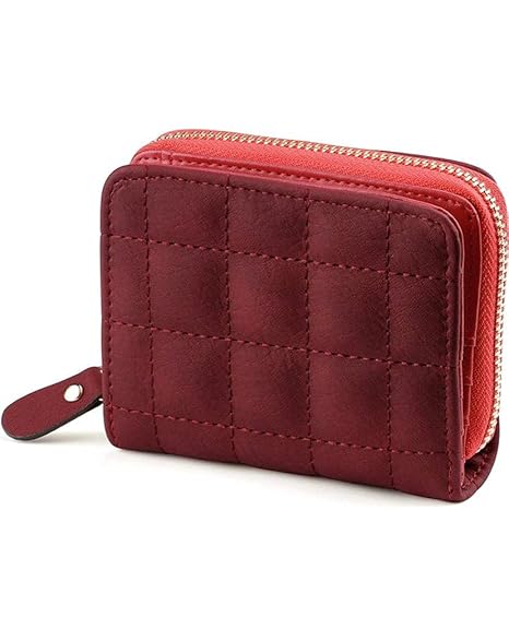 SYGA Women’s Stylish Quilted PU Leather Wallet – Compact Zip Closure Card Holder Purse for Girls & Ladies