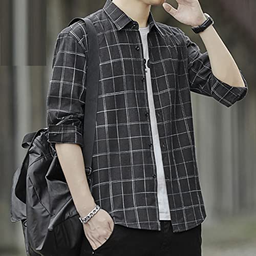 Men's Fashion Casual Striped Shirt Long Sleeve Plaid Button Down Shirts Flannel Business Plaid Work Shirts2