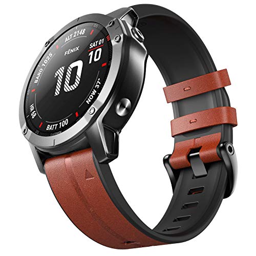 NotoCity Pulseira para Garmin Fenix 5/Fenix 5 Plus/Fenix 6/Fenix 6 Pro/Forerunner 935/945 22 mm, correia de substituição de couro (castanho escuro)