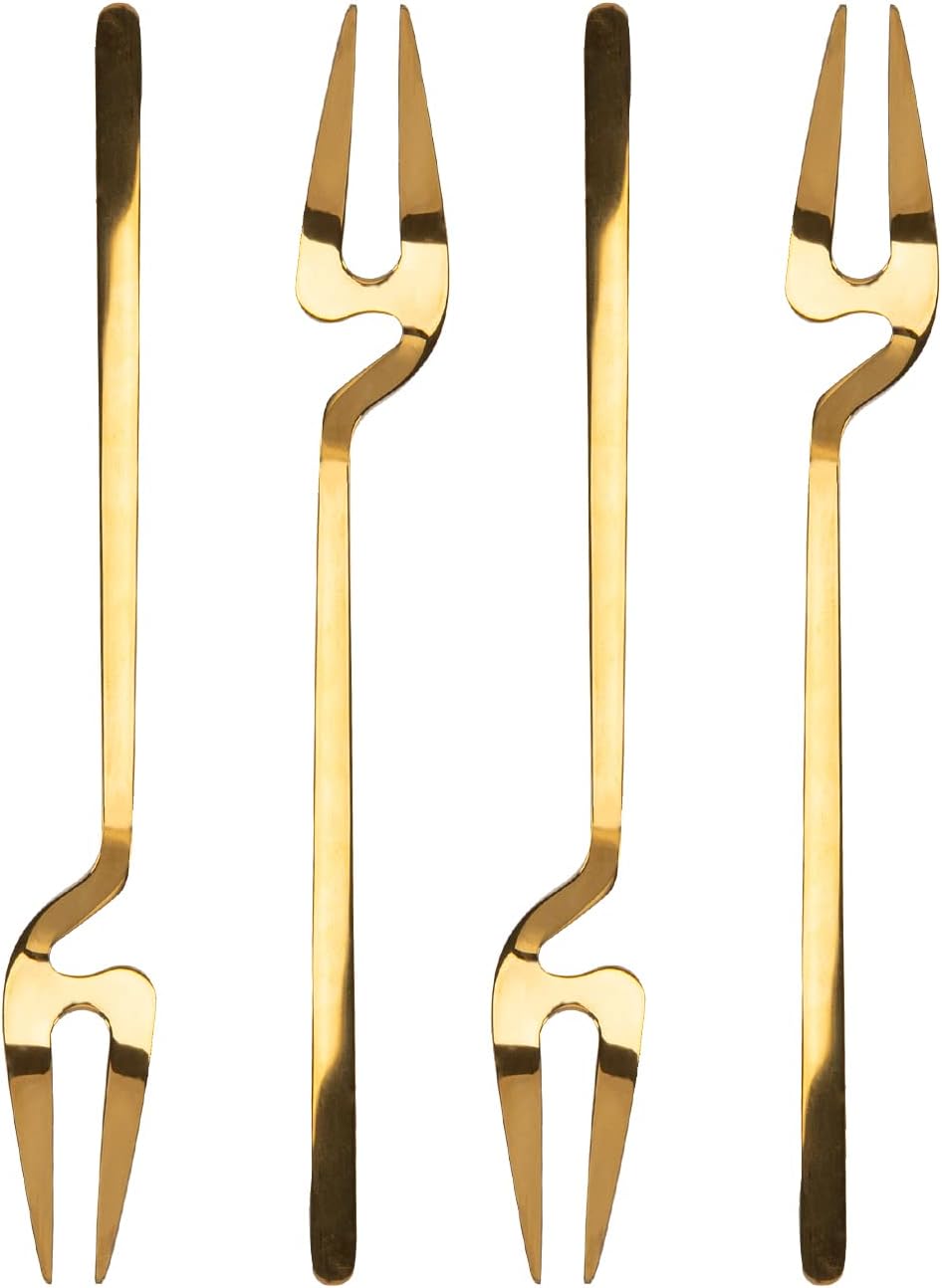 4Pcs Golden Appetizer Dessert Forks, Stainless Steel Mini Fruit Forks, Cocktail Forks, Tasting Forks, Small Cake Fork, Dishwasher Safe Easy to Clean