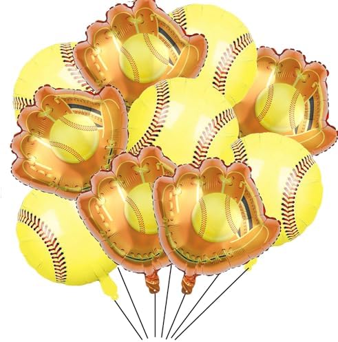 10PC Softball Foil Balloons: 5x18" Inch, 5x20" Inch Softball Glove Balloons - Yellow, Baseball Themed - Birthday Party Supplies image 4