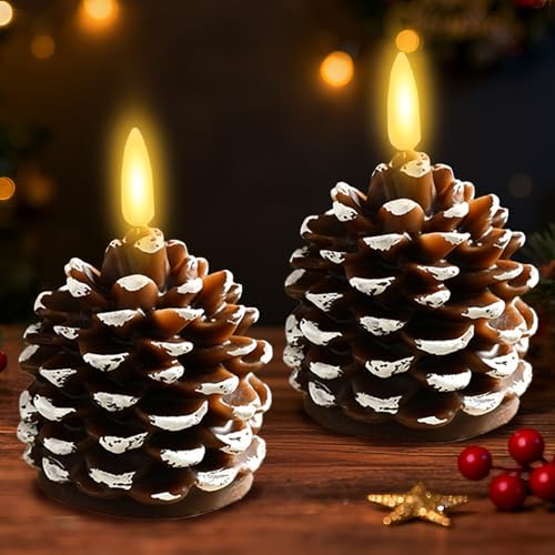 YOUYIKE Tannenzapfen Kerzen LED, Flammenlose Elektrisch Adventsgesteck...