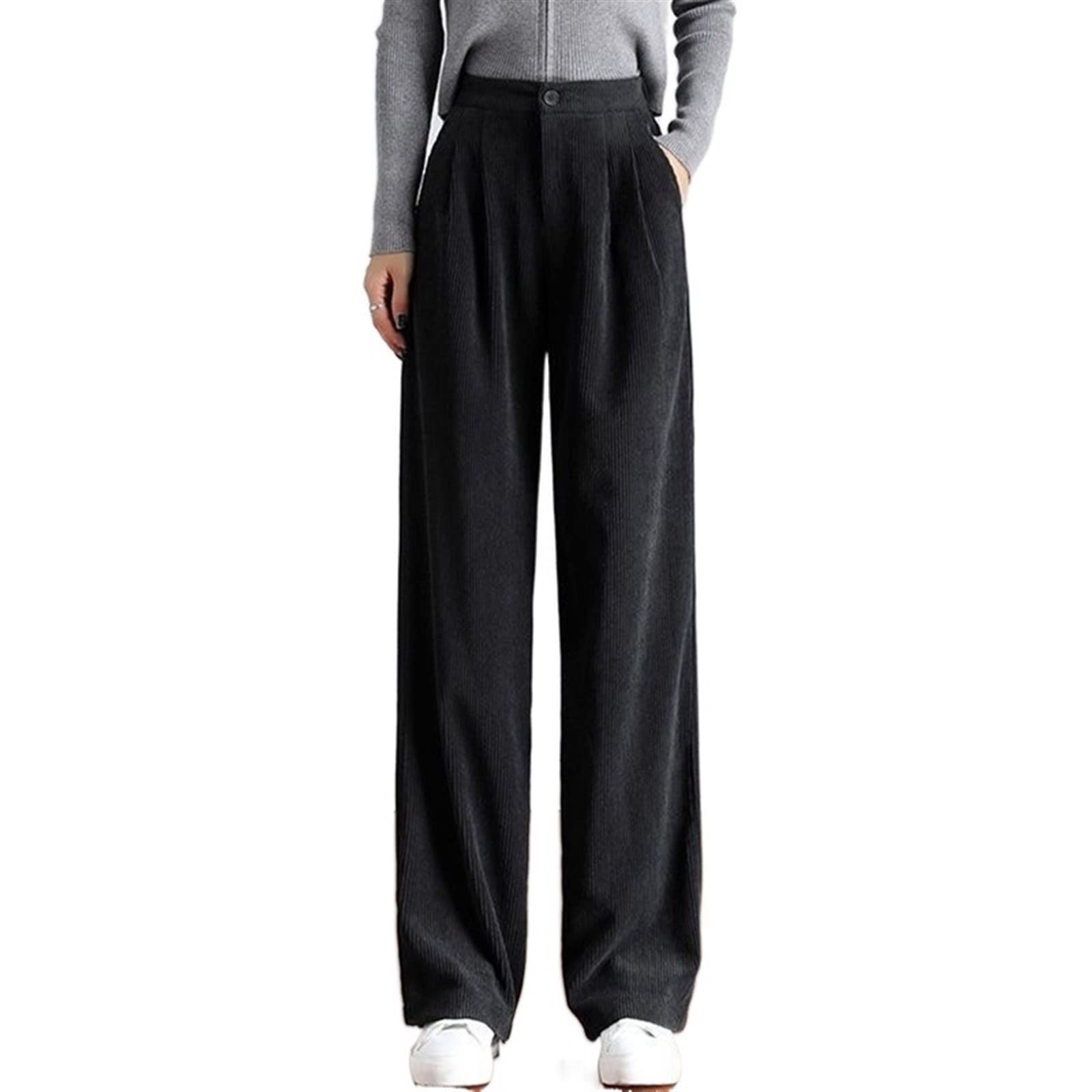 DILLERLEDILLERLE Women Petite Pants Wide leg straight trousers for women's high waist warm woolen trousers for women's autumn and winter loose lamp core trousers (Color : Hortel�, Size : XL)