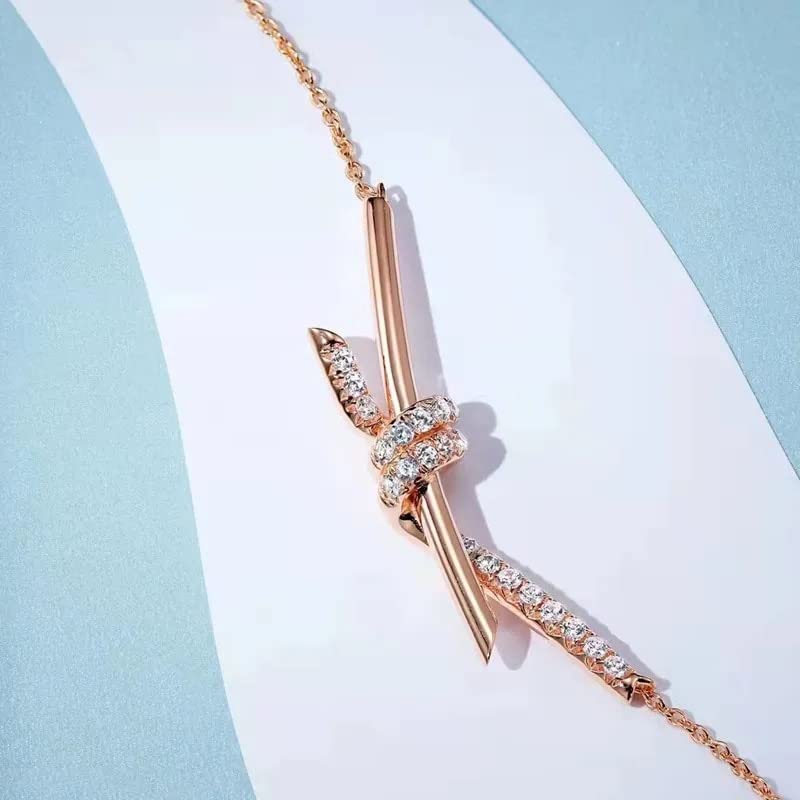 925 Sterling Silver Knotted Clavicle Chain Necklace High Carbon Diamond for Women Jewelry