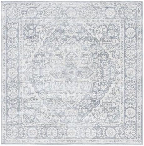SAFAVIEH Brentwood Collection Area Rug - 3' Square, Light Grey & Ivory, Medallion Distressed Design, Non-Shedding & Easy Care, Ideal for High Traffic Areas in Living Room, Bedroom (BNT832F)
