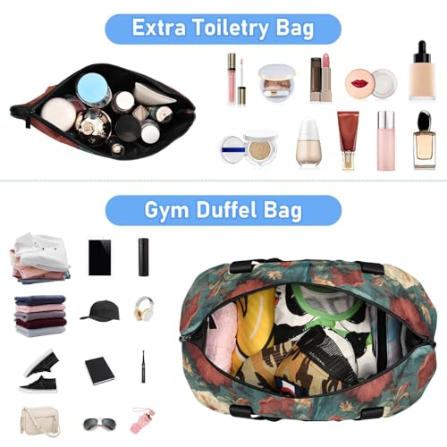 ALAZA Vintage Parrots Tropical Hibiscus Flowers Gym Bag Sports Duffel Bag with Shoes Compartment, Overnight Weekender Travel Tote Bag for Women Men Trip College4