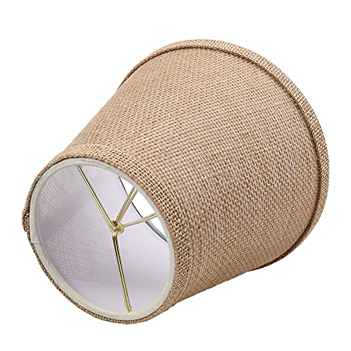 Alucset Double Mesh Small Lamp Shade Clip On Bulb Set Of 2 For Candelabra Bulbs, Barrel Fabric Lampshade For Table Chandelier Wall Lamp 4X7X6 Inch, 2 Pcs Pack (Brown) #TOP2