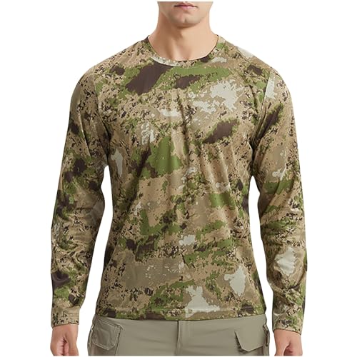 Men's UPF 50+ UV Sun Shirts Lightweight Quick Dry Long Sleeve Rash Guard Swim T-Shirts Hiking Tactical Camo Shirts