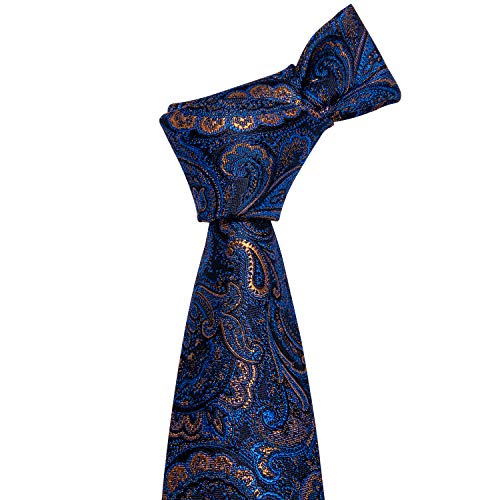 Image of Barry.Wang Men Ties Paisley Woven Silk Necktie Set with Pocket Suqare Cufflinks Formal