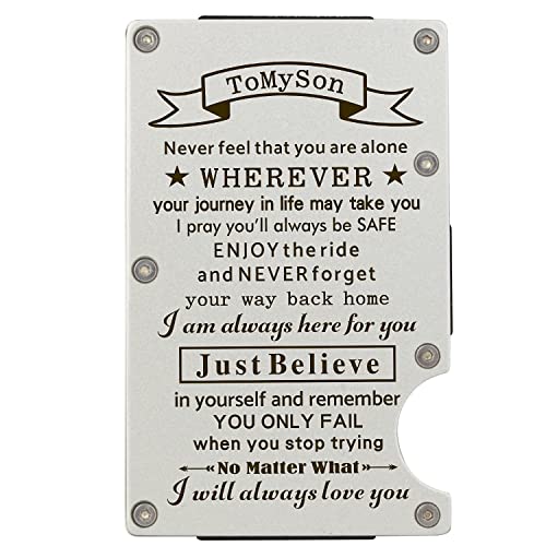 Engraved Wallet for Son Personalized Carbon Fiber Wallets for Son from Mom Gift Mens Clip Wallet for Sons Christmas Gifts Minimalist Wallet for Man RFID Metal Wallets to Son Gift on Christmas Birthday2