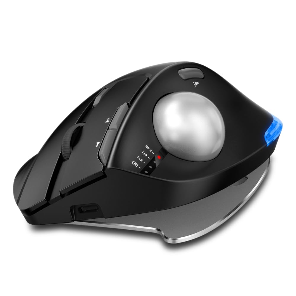 zelotes Souris Trackball sans Fil,Souris Bluetooth Rechargeable,3 Modes(BT5.0/3.0+2.4G),4800DPI,8 Boutons,Conception Ergonomique Optique Wireless Mouse pour PC,Pad,Tablets