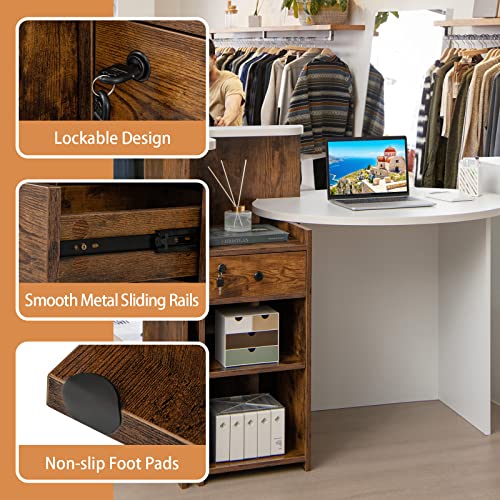 Tangkula Reception Desk, Front Counter Desk With Lockable Drawer & Adjustable Shelf, Oval Desktop, Retail Counter For Checkout, Computer Workstation For Salon Lobby Office, Home Office Desk #TOP5