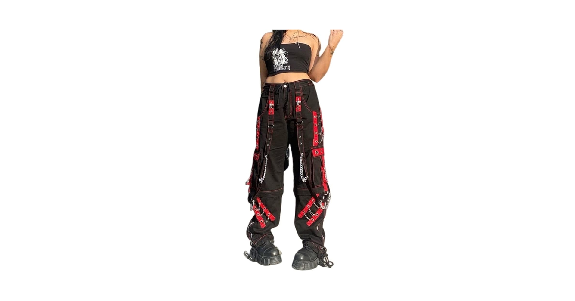 パンツ 2000s GGD belt gimmick buggy pants y2k Beeuthios Women Y2k Gothic Punk Pants Hip-hop Strap Buttoned
