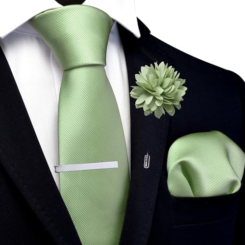 Image of Branduce 3.15 inch（8cm） Solid Formal Tie and Pocket Square Plain Necktie Lapel Pin and Tie Clip Set for Men