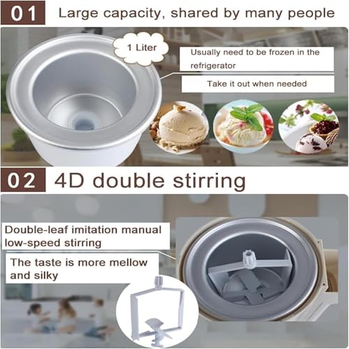 MTNBHH Eismaschine Soft Serve für zu Hause, Joghurt-Eismaschine zum Selbermachen in 10 Minuten, Sorbet und Fruchteis, 1000 ml, selbstkühlend, kompakt – Bild 7