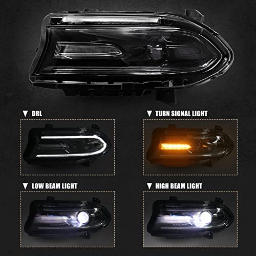 Fione [Xenon Model Compatible With Dodge Charger Headlight Assembly 2015-2021 Hid Headlamp With Led Drl Tubes Left Driver Side Lh #TOP1