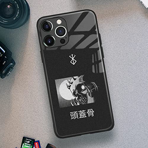 Heminjyjef Japanese Anime Anti-Drop Shell Cover Manga Pattern Non-Slip Glossy Glass Cell Phone Protective Case (For Iphone 14 Pro Max,Skull Knight Berserk) #TOP3