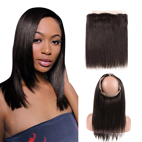 Huarisi 360 Straight Lace Frontal Wig - with Baby Hair 12 inch Free Part Lace Wig 100% Unprocessed Human Hair Grade 10A Natural Color for Black Women