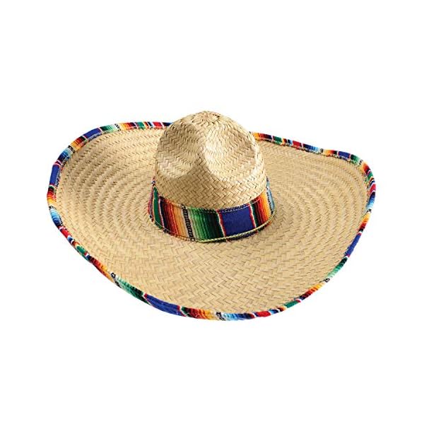 Giftexpress mexican sombrero hat adults with serape trim, 21" wide authentic for cinco de mayo, straw sombrero with band