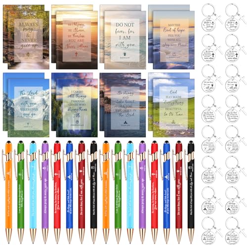 Regalos cristianos a granel: 48 cuadernos de la Biblia con bolígrafos y llaveros motivacionales