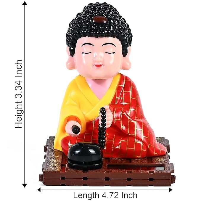 Image of Eminent Solar Buddha Moving Head Idol - Diwali Gift for Good Luck & Prosperity | Head Shaking Laughing Buddha for Car, Home & Office Decor | Solar Powered Dancing Buddha Statue