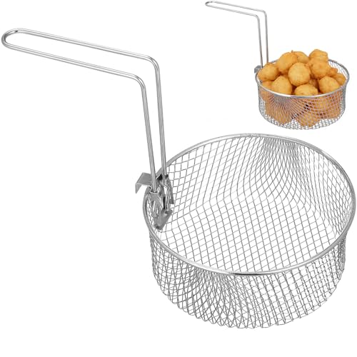MAGICLULU Stainless Steel Chip Basket with Detachable Handle 17cm Round Deep Frying Basket for Pans Wire Mesh Strainer for Straining Serving & Commercial Kitchen Use