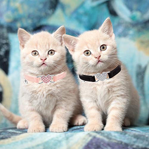 LEJGEQR 2 Pack/Set Cat Collars with Bell,Heart Bling Rhinestones Cat Collar,Breakaway Cat Kitty Collar Kitten Collar… - Image 4