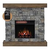 Modern Ember - Raeford Electric Fireplace Mantel, 40” Fireplace Mantel with 18” Fireplace Insert, Electric Fireplace with Mantel & Stone Brick Surround, Heats up to 1,000 sq.ft., 40'L x 40'H x 11.5'D